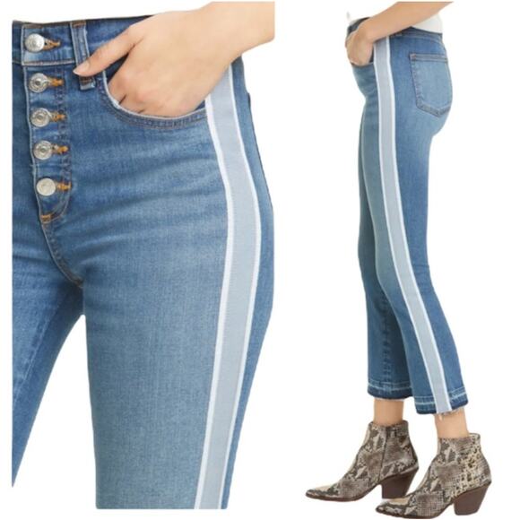 Veronica Beard Women's Carolyn Baby Boot High Rise Jeans Size 25/0 Tuxedo Stripe - Picture 1 of 11